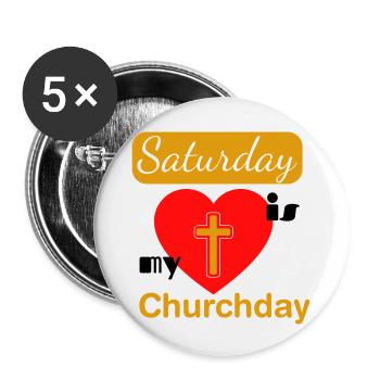 staurday churchday - Buttons groß 56 mm (5er Pack) - Weiß - Vorne