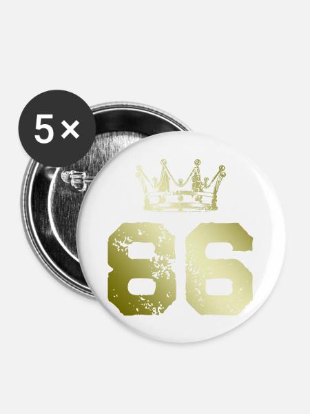 86 Zahl Krone - Buttons groß 56 mm (5er Pack) - Weiß