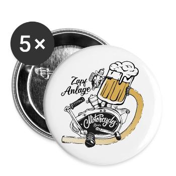 Zapfanlage Bier Twins Bikertreffen - Buttons groß 56 mm (5er Pack) - Weiß - Vorne