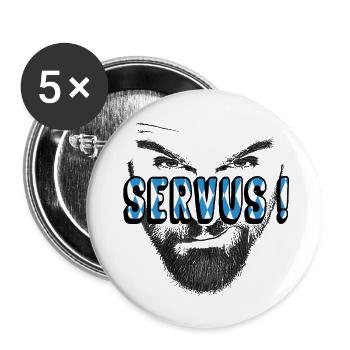 Servus bayrisch dialekt - Buttons groß 56 mm (5er Pack) - Weiß - Vorne
