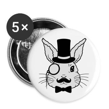 Sir Hase Monokel Zylinder - Buttons groß 56 mm (5er Pack) - Weiß - Vorne