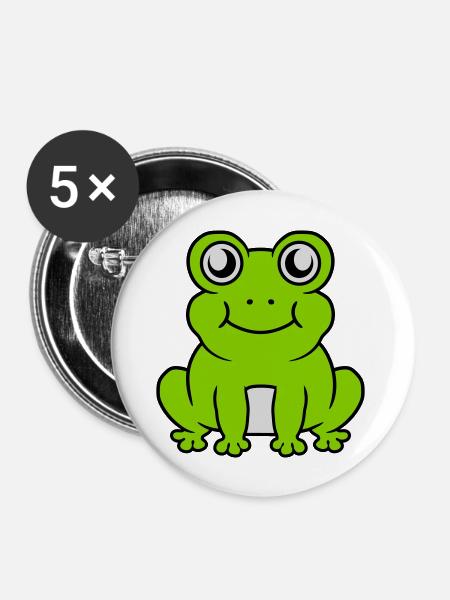 Kleiner sitzender süßer Frosch - Buttons groß 56 mm (5er Pack) - Weiß