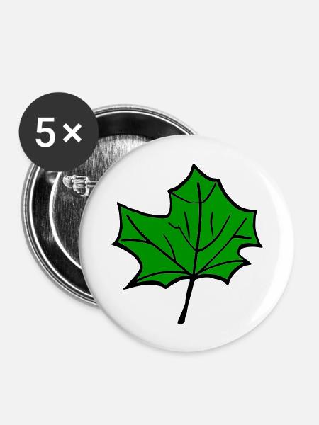 Grünes Blatt - Buttons groß 56 mm (5er Pack) - Weiß