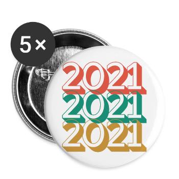 Anniversaire année 2021 Vintage 2021 - Lot de 5 grands badges (56 mm) - blanc - Devant
