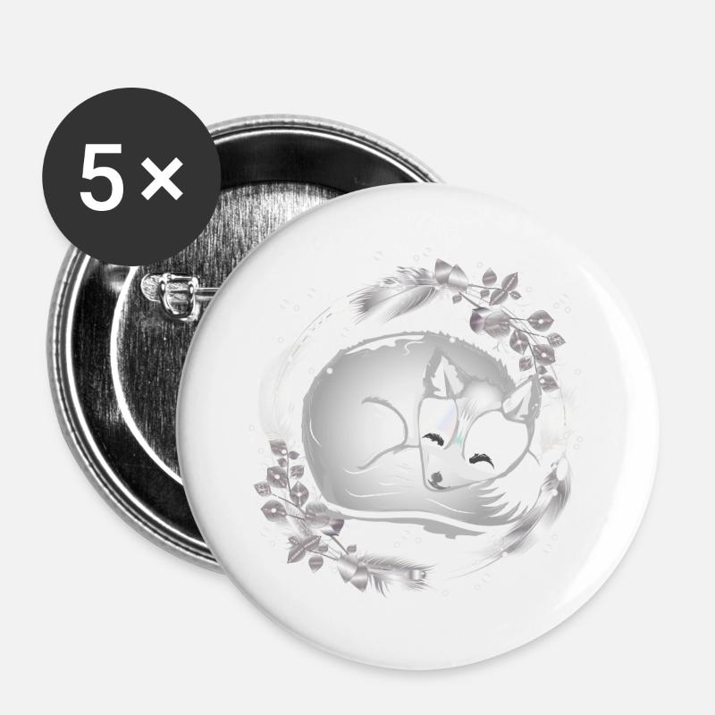 small polar fox sleeping in silver colors - Buttons large 2.2''/56 mm (5-pack) - white