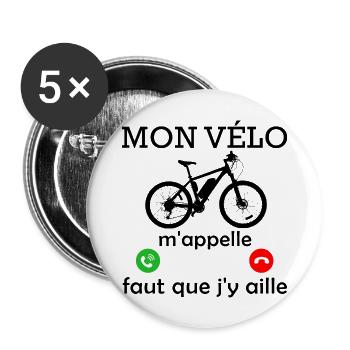 mon vélo m appelle / cadeau humour cycliste - Lot de 5 grands badges (56 mm) - blanc - Devant