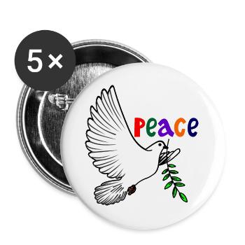 Colombe de la paix blanche avec texte de branche de laurier Français PAIX - Lot de 5 grands badges (56 mm) - blanc - Devant