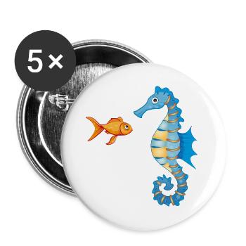 Poissons rouges et hippocampes comiques mignons - Lot de 5 grands badges (56 mm) - blanc - Devant