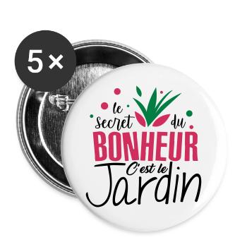 Le bonheur c'est le jardin ! amour du jardin - Lot de 5 grands badges (56 mm) - blanc - Devant
