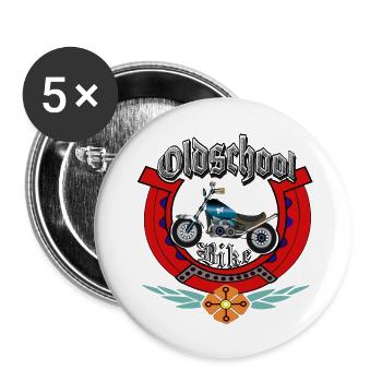 Motocycliste Oldschool Horseshoe Bike - Lot de 5 grands badges (56 mm) - blanc - Devant