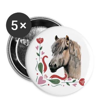 Pferde - Buttons groß 56 mm (5er Pack) - Weiß - Vorne