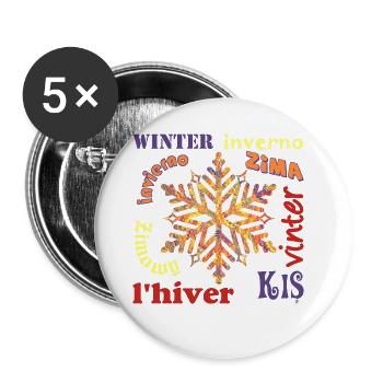 Hiver multilingue E 53 - Lot de 5 grands badges (56 mm) - blanc - Devant