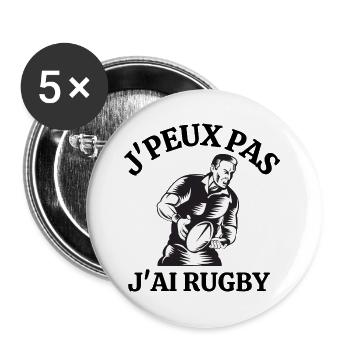 rugby, rugby sport, rugbyman - Lot de 5 grands badges (56 mm) - blanc - Devant