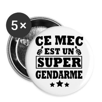 super gendarme / cadeau humour gendarme - Lot de 5 grands badges (56 mm) - blanc - Devant