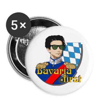 König Ludwig II von Bayern und Bavaria first - Buttons groß 56 mm (5er Pack) - Weiß - Vorne