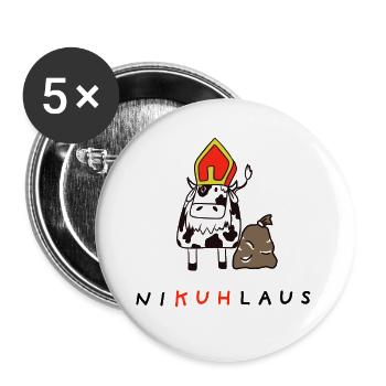 NiKUHlaus - Nikolaus, Kuh, Illustration - Buttons groß 56 mm (5er Pack) - Weiß - Vorne