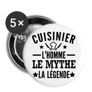 cadeau humour cuisinier - Lot de 5 grands badges (56 mm) - blanc - Devant