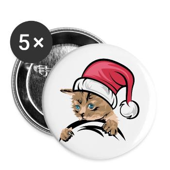 xmas cat Katze Symbol Katzen Weihnachten Comic - Buttons groß 56 mm (5er Pack) - Weiß - Vorne