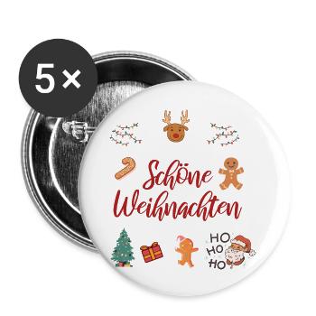 Hohoho Schöne Weihnachten Kekse und Geschenke - Buttons groß 56 mm (5er Pack) - Weiß - Vorne