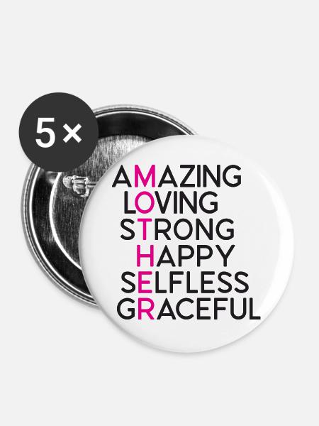 Beste Mutter aller Zeiten - Buttons groß 56 mm (5er Pack) - Weiß