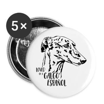 Loved by a GALGO ESPANOL Hundespruch Wilsigns - Buttons groß 56 mm (5er Pack) - Weiß - Vorne
