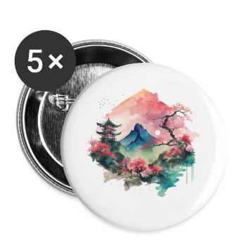 Paysage asiatique à l’aquarelle - Lot de 5 grands badges (56 mm) - blanc - Devant