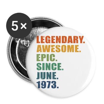 50th Birthday, June 1973, 50 Year Anniversary - Buttons large 2.2''/56 mm (5-pack) - white - Front