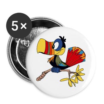 Papagei - Buttons groß 56 mm (5er Pack) - Weiß - Vorne