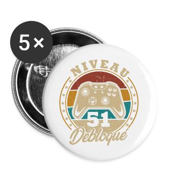 Niveau 51 débloque - Lot de 5 grands badges (56 mm) - blanc - Devant