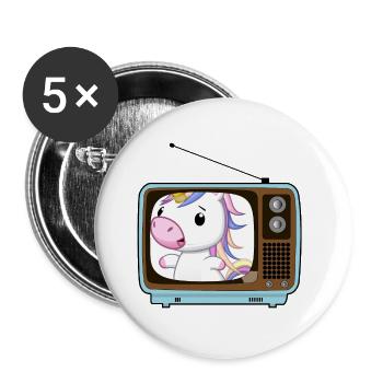 Licorne TV rétro pastel - Lot de 5 grands badges (56 mm) - blanc - Devant