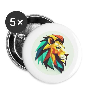 Löwenkopf - Buttons groß 56 mm (5er Pack) - Weiß - Vorne