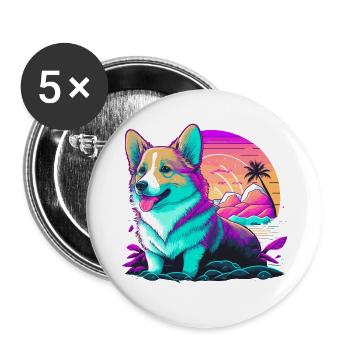 Corgi Beach Day - Buttons large 2.2''/56 mm (5-pack) - white - Front