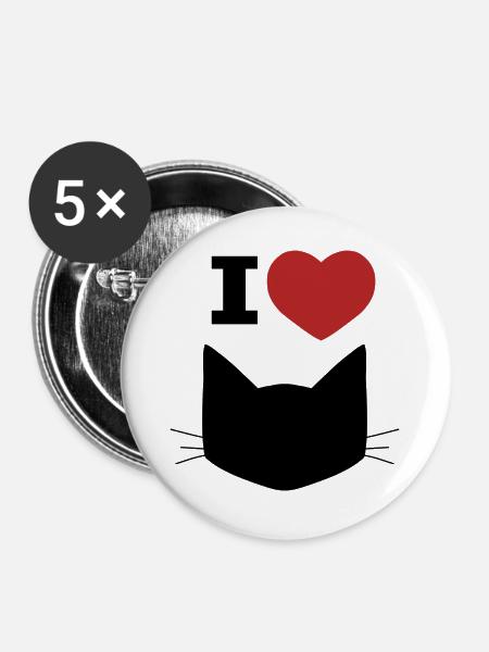 I Love Cats - Buttons groß 56 mm (5er Pack) - Weiß