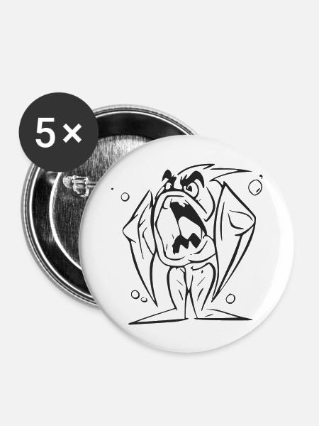 Piranha stehend - Buttons groß 56 mm (5er Pack) - Weiß