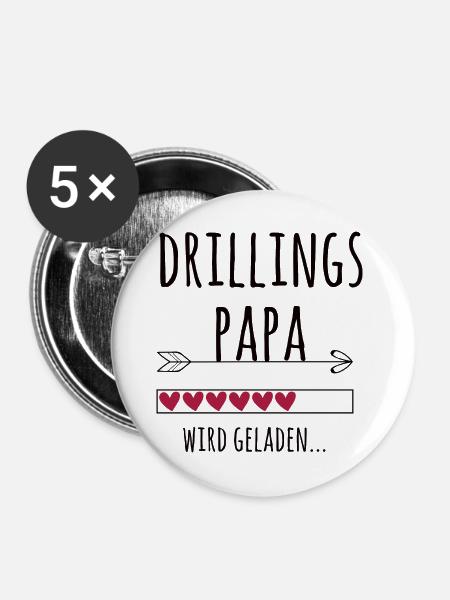 werdender Drillingspapa Schwangerschaft Drillinge - Buttons groß 56 mm (5er Pack) - Weiß
