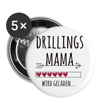 werdende Drillingsmama Schwangerschaft Drillinge - Buttons groß 56 mm (5er Pack) - Weiß - Vorne