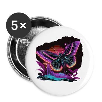 Glowing Vaporwave Butterfly - Buttons large 2.2''/56 mm (5-pack) - white - Front