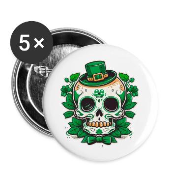 Cute Kawaii Sugar Skull Leprechaun St Patricks - Lot de 5 grands badges (56 mm) - blanc - Devant