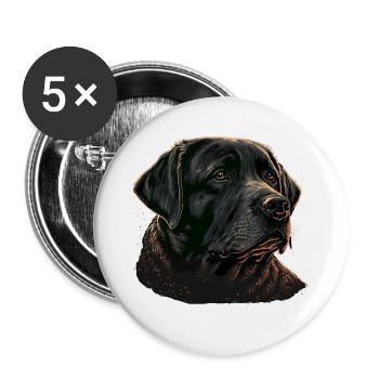 Chubby Gesicht Schwarz Labrador Retriever - Buttons groß 56 mm (5er Pack) - Weiß - Vorne