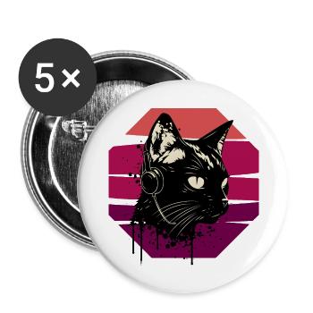 Kopfhörer mit Katze | Katze trägt Kopfhörer - Buttons groß 56 mm (5er Pack) - Weiß - Vorne