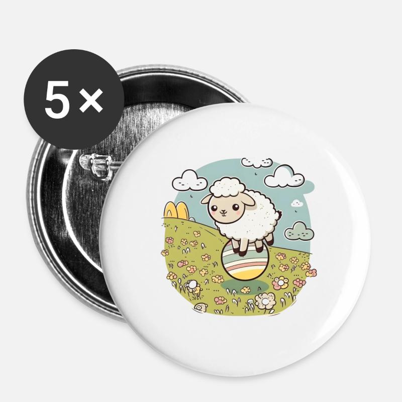 Sheep on an Easter meadow on an Easter egg - Buttons large 2.2''/56 mm (5-pack) - white