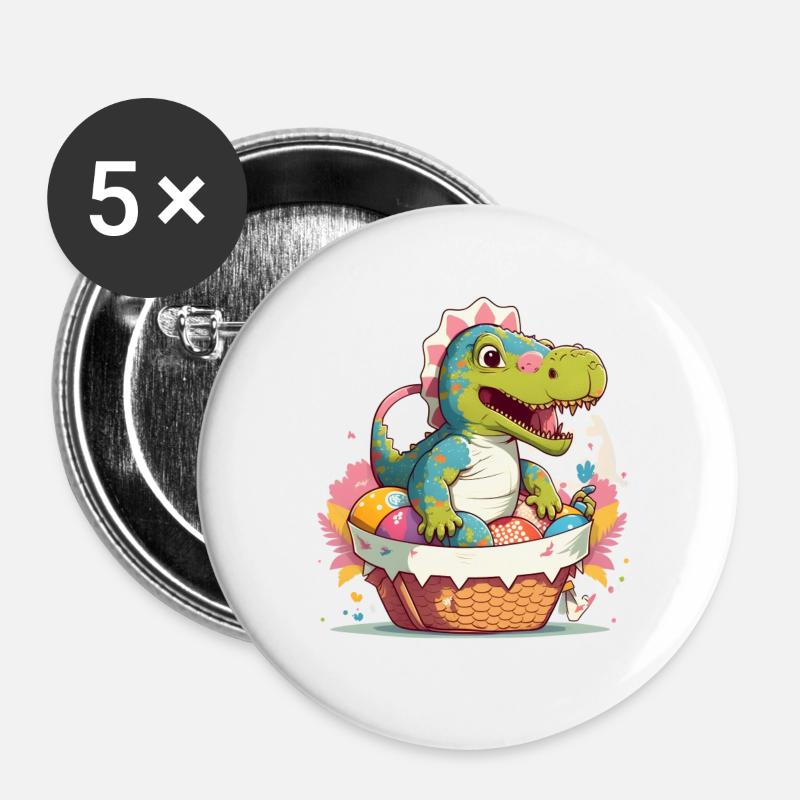 Dino in the Easter egg basket - Buttons large 2.2''/56 mm (5-pack) - white