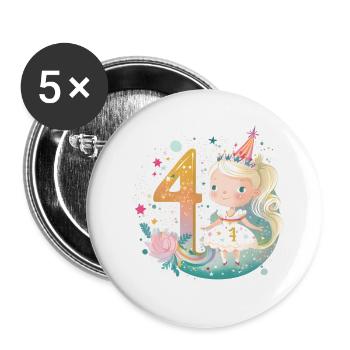 Prinzessin 4 Geburtag - Buttons groß 56 mm (5er Pack) - Weiß - Vorne
