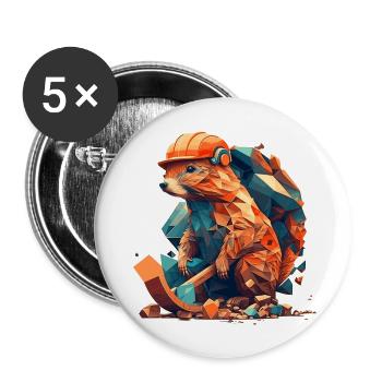 Biber arbeitet auf dem Bau - Buttons groß 56 mm (5er Pack) - Weiß - Vorne