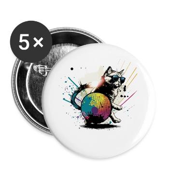 Groovy Feline - Buttons large 2.2''/56 mm (5-pack) - white - Front
