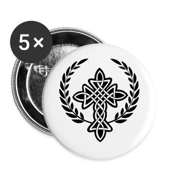 Keltisches Kreuz Logo im Lorbeerkranz - Buttons groß 56 mm (5er Pack) - Weiß - Vorne