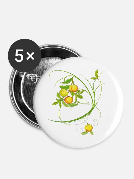 Pfirsiche, Obst - Buttons groß 56 mm (5er Pack) - Weiß