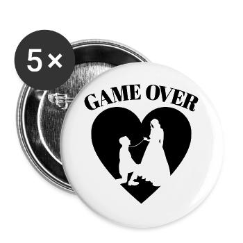 Game Over Funny Bachelor Party Mariage - Lot de 5 grands badges (56 mm) - blanc - Devant