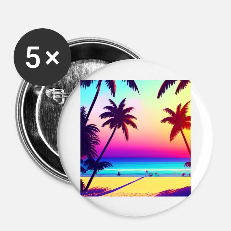 Retro Beach 80s - Buttons large 2.2''/56 mm (5-pack) - white