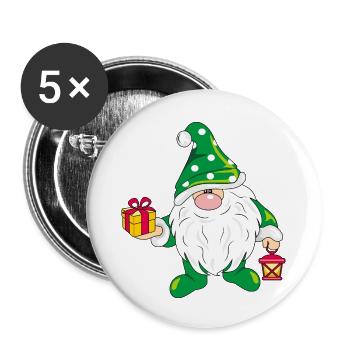 Nordischer Zwerg mit Geschenk - Buttons groß 56 mm (5er Pack) - Weiß - Vorne